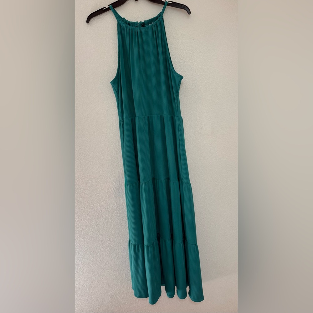 Gilli Teal Tiered Halter Maxi Dress